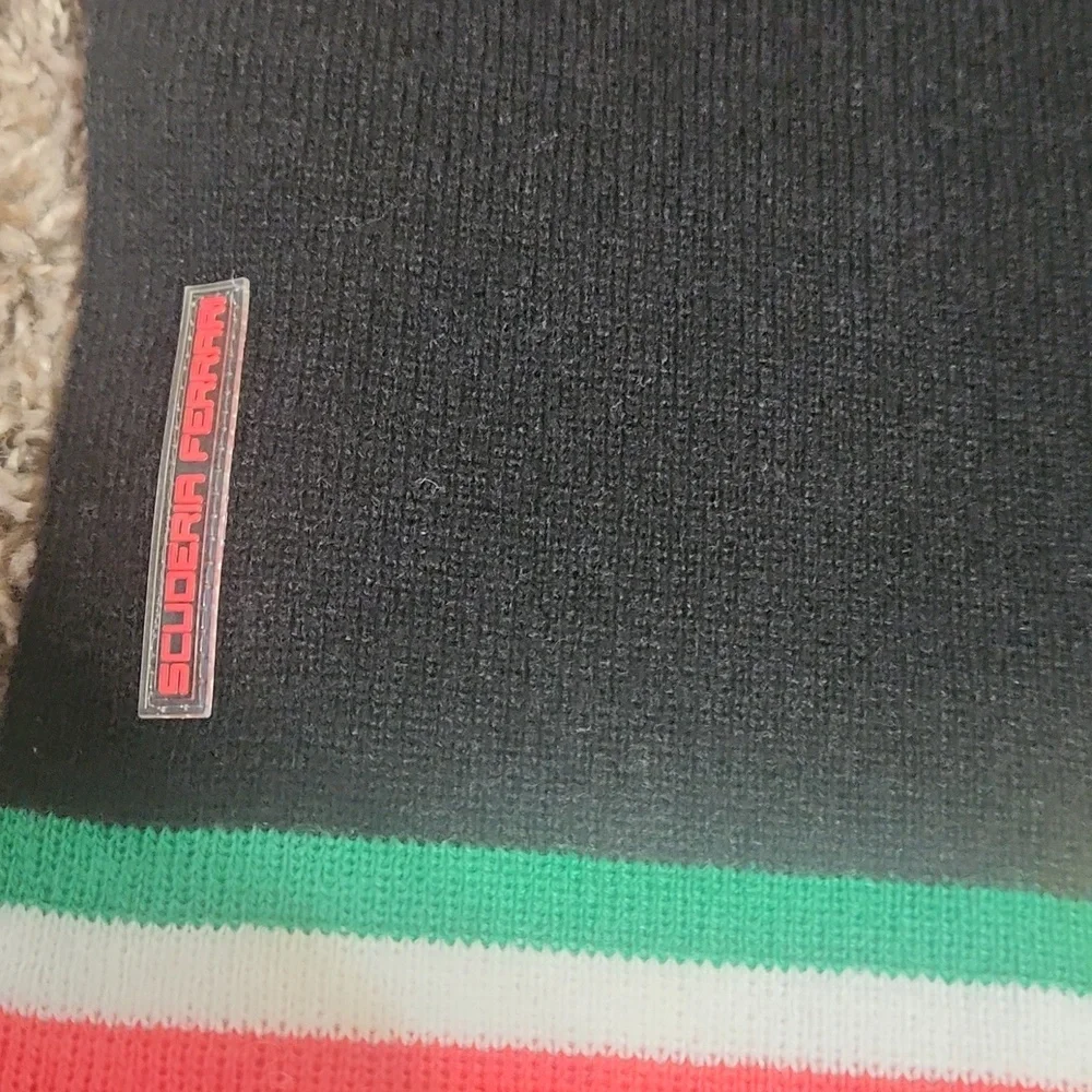Scuderia Ferrari Scarf Mens 68"x 11" Black With Red Green White Stripe - Picture 2 of 6